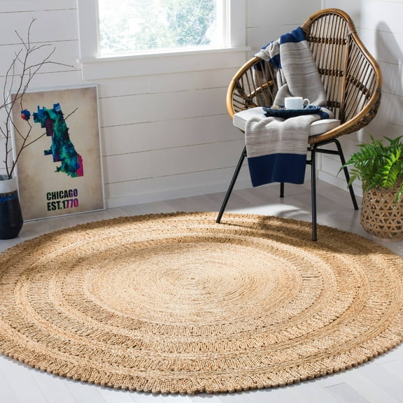 SAFAVIEH Natural Fiber Rodina Geometric Braided Jute Area Rug, Natural, 6' x 6' Round