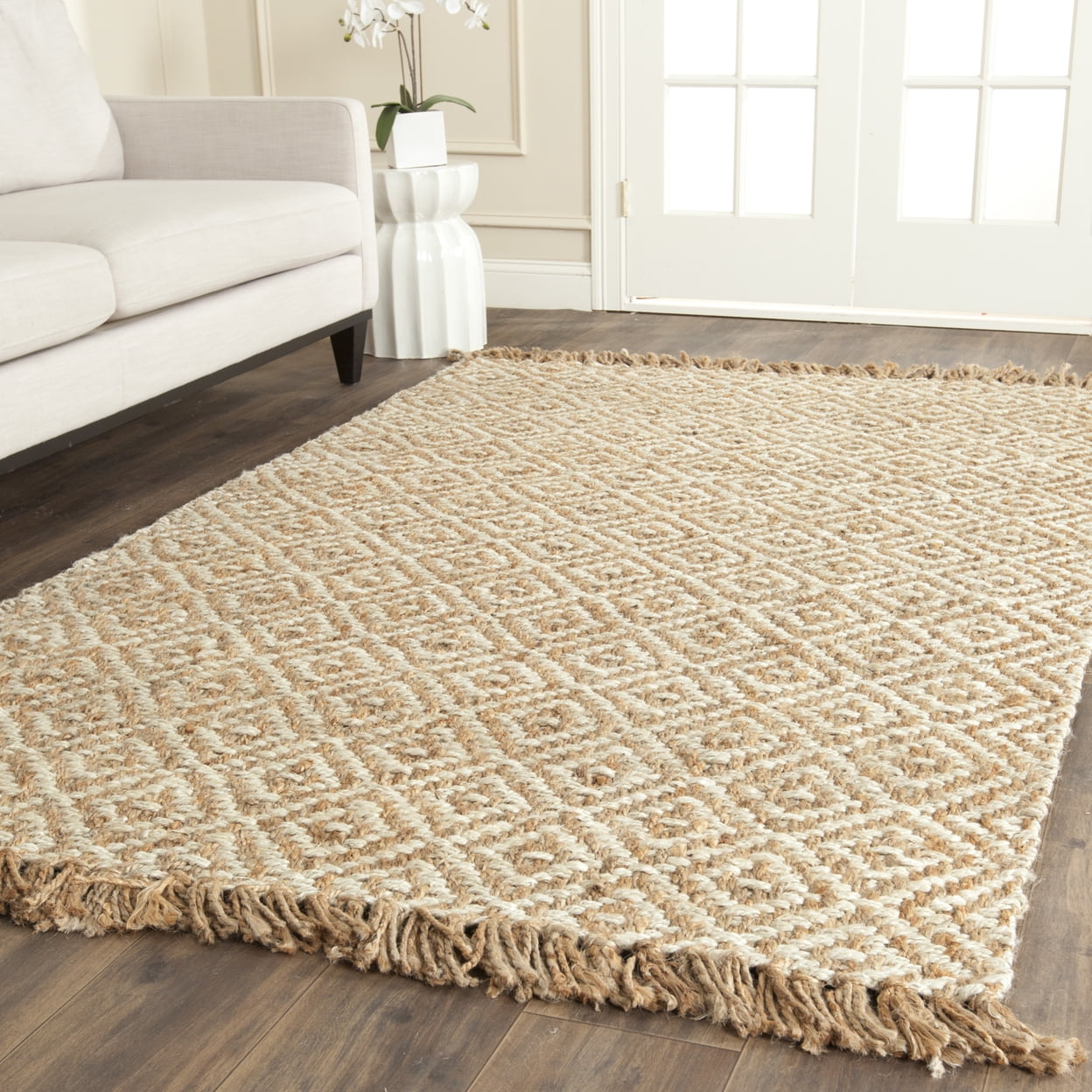 Ivory and Natural Braided Jute 10' x 14' Area Rug