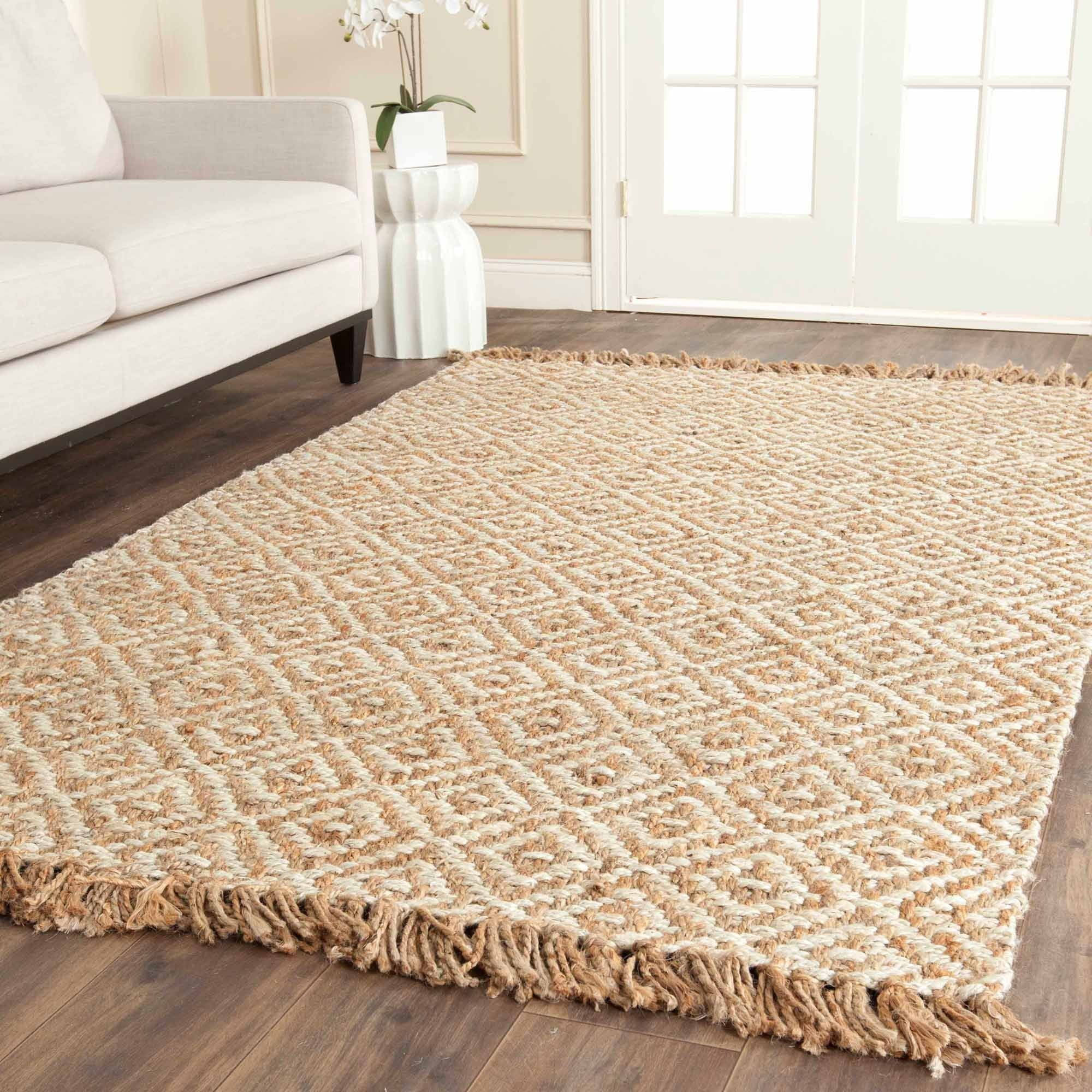 Ivory and Natural Handwoven Jute Area Rug 5' x 8'