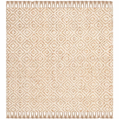 Ivory and Natural Hand-Knotted Geometric Jute Rug, 6' x 6'