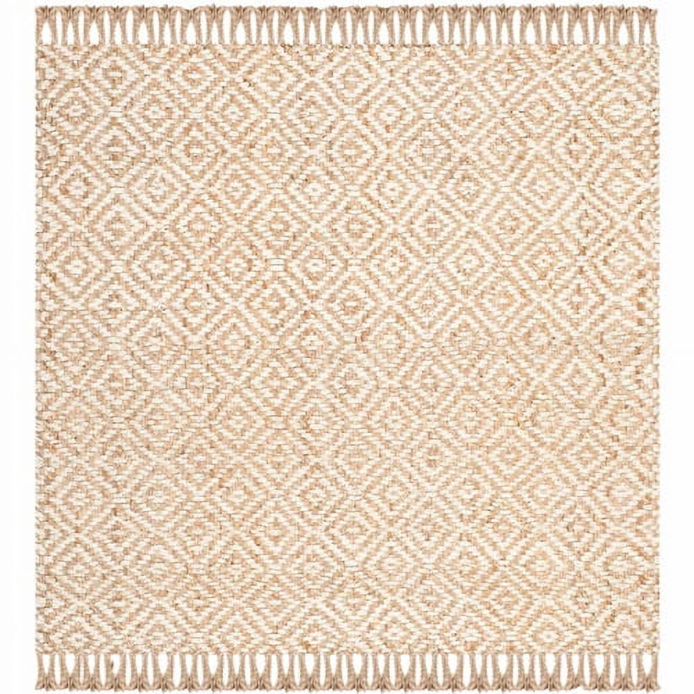 Ivory and Natural Hand-Knotted Geometric Jute Rug, 6' x 6'
