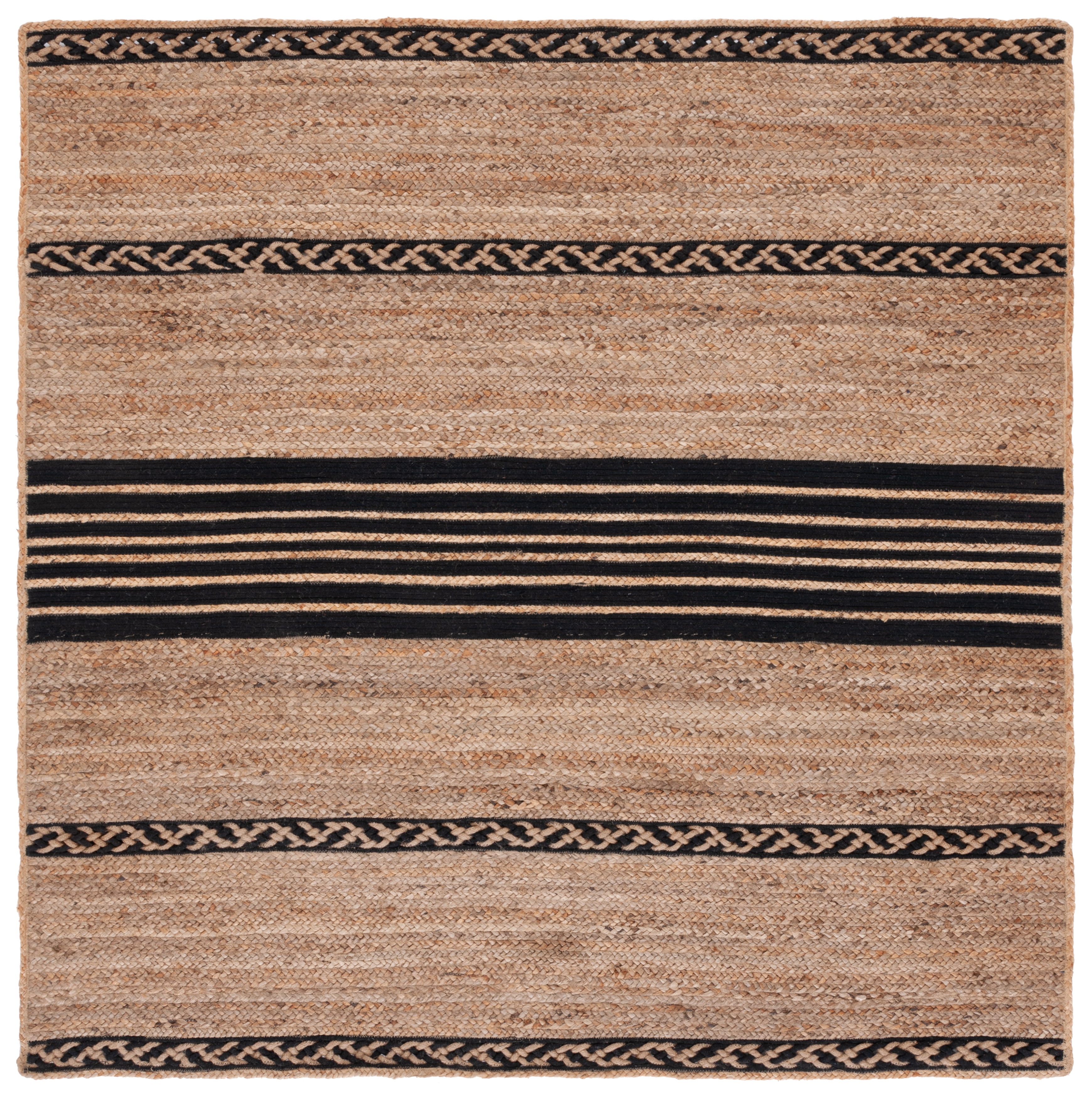 Artisanal Black Stripe Hand-Woven Jute 6' Square Rug