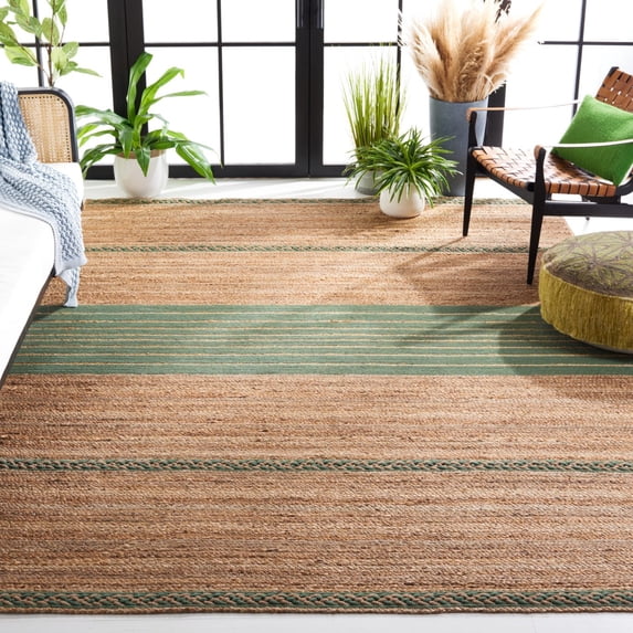 SAFAVIEH Natural Fiber Seanna Striped Area Rug, Natural/Green, 4' x 6'