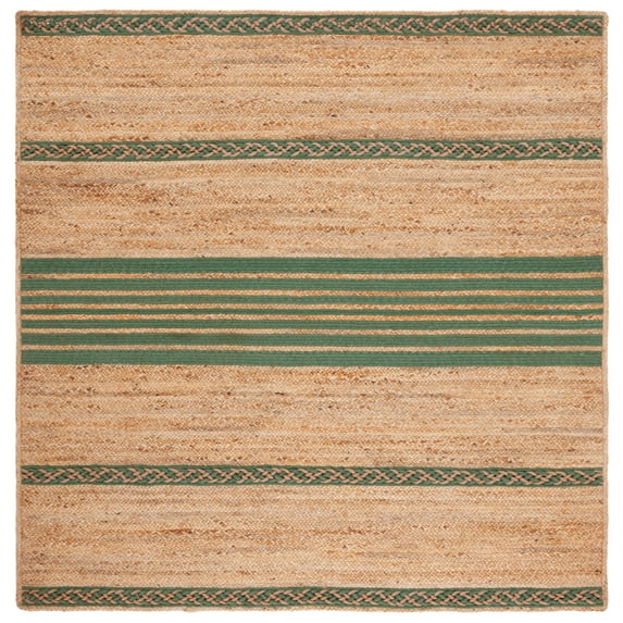 SAFAVIEH Natural Fiber Seanna Striped Area Rug, Natural/Green, 6' x 6' Square
