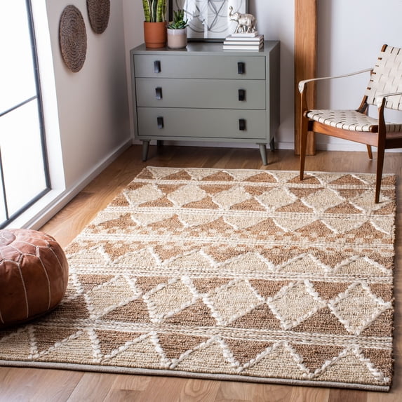 SAFAVIEH Natural Fiber Serenity Geometric Jute Area Rug, Brown/Beige, 6' x 9'