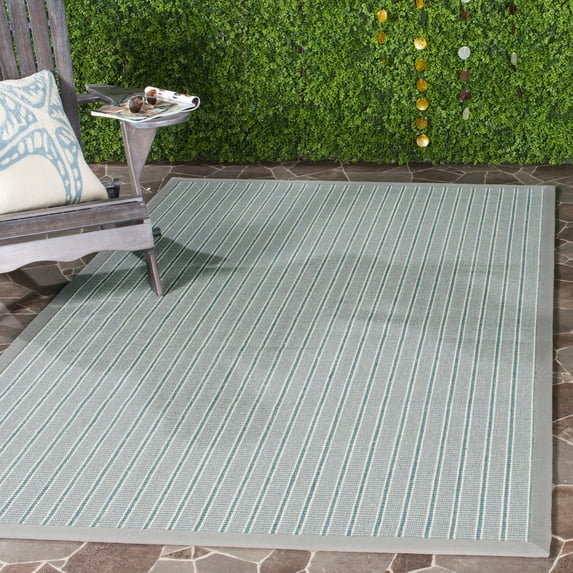 SAFAVIEH Natural Fiber Shaelyn Striped Braided Sisal Area Rug, Ivory/Blue/Grey, 4' x 6'