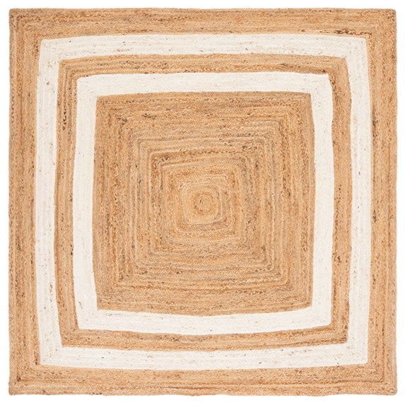 SAFAVIEH Natural Fiber Shannon Bordered Area Rug, Ivory/Natural, 6' x 6' Square