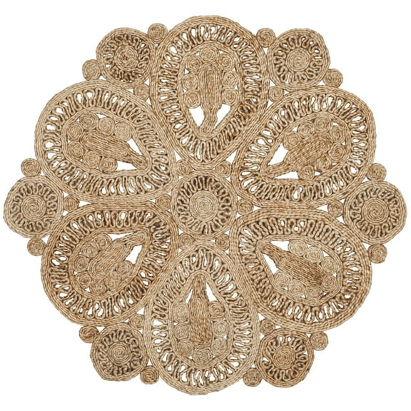 SAFAVIEH Natural Fiber Stamen Braided Jute Area Rug, Natural, 3' x 3' Round