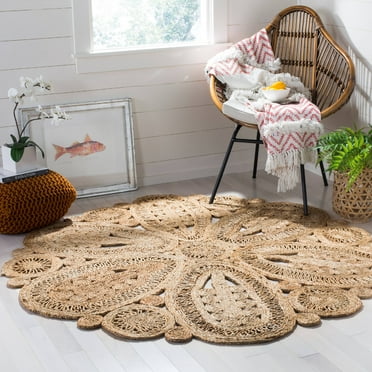 SAFAVIEH Natural Fiber Stamen Braided Jute Area Rug, Natural, 6' x 6' Round