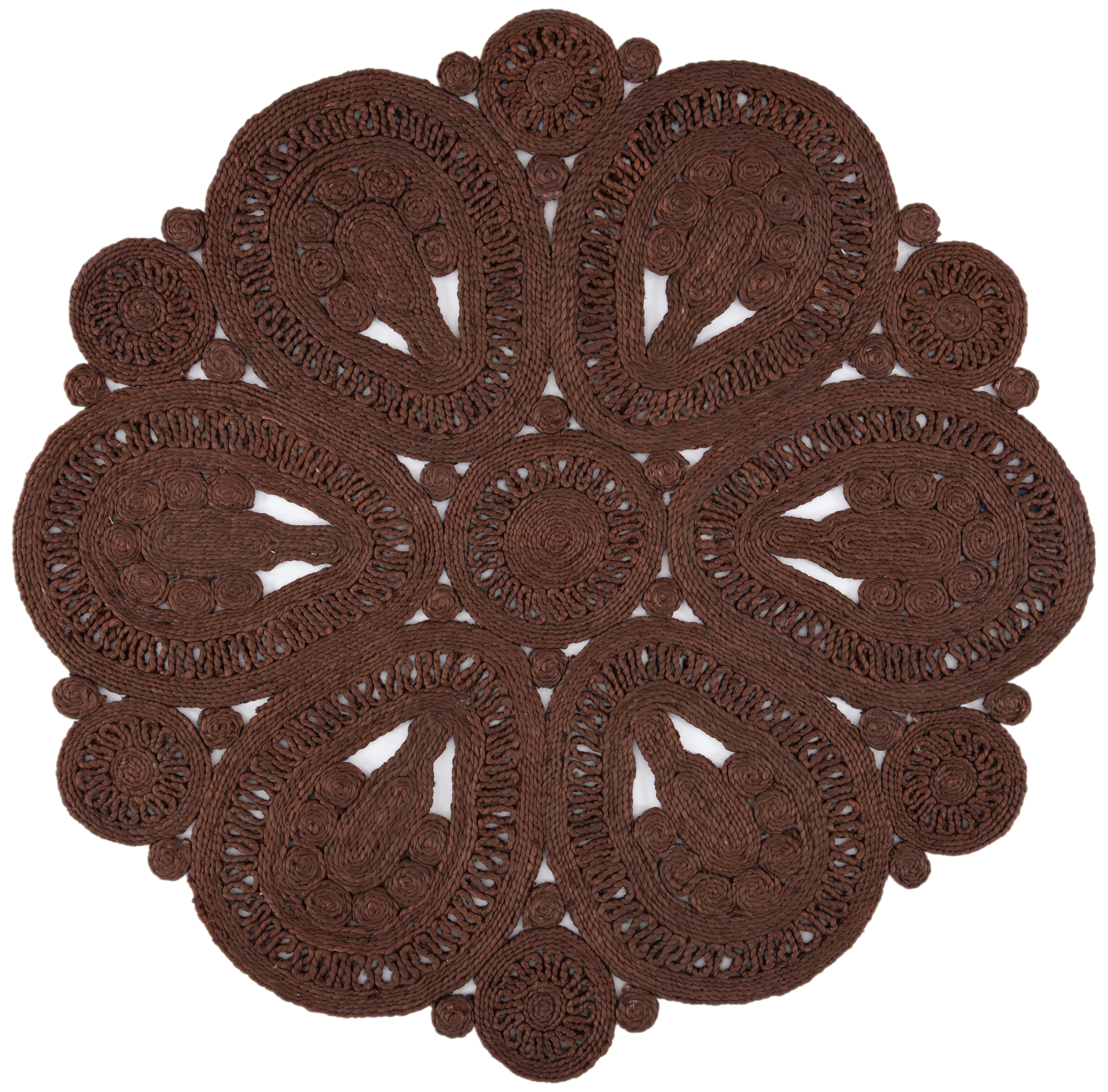 Handwoven Brown Round Jute Area Rug 5'0"