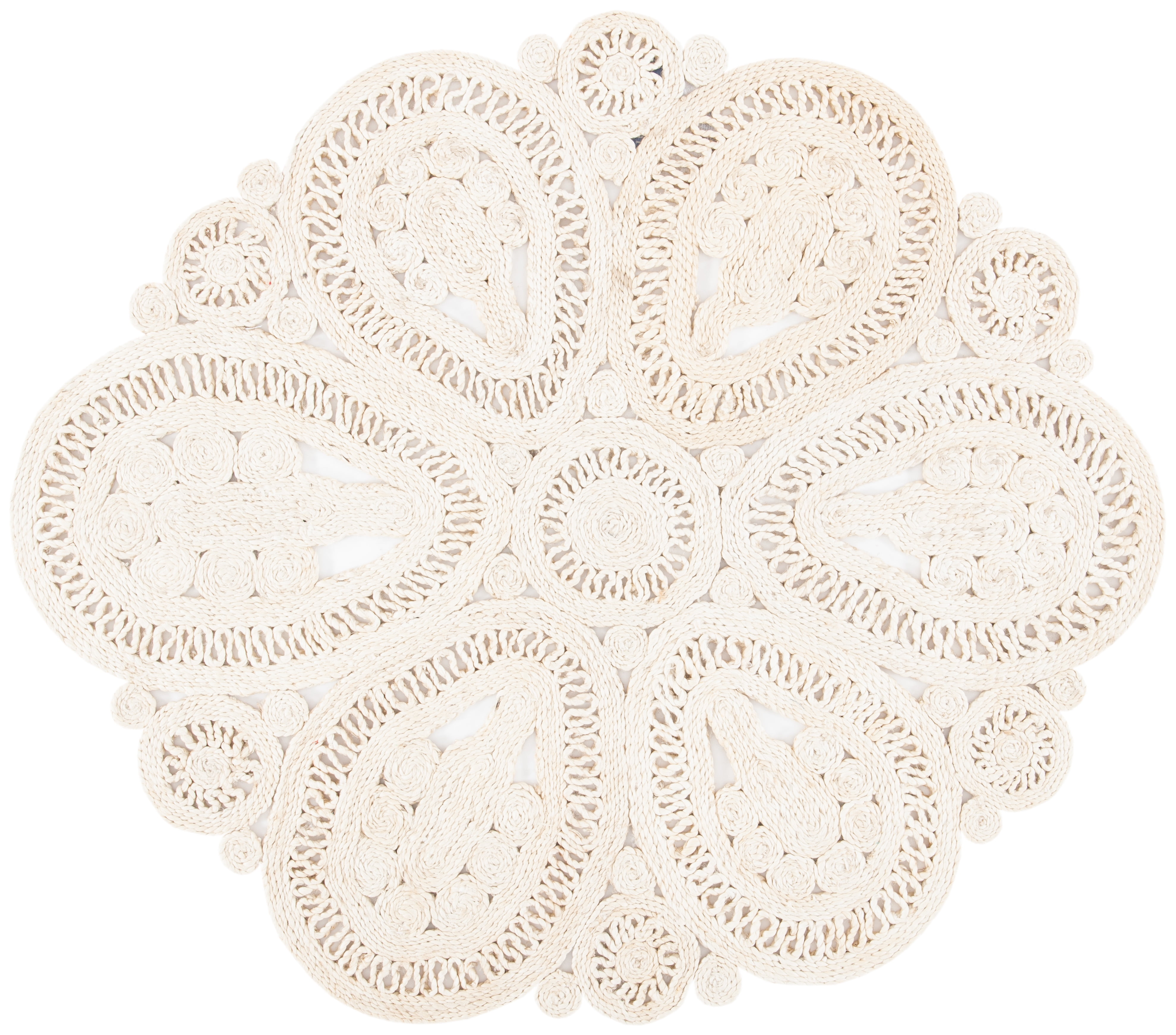 Handmade Ivory Round Jute Area Rug, 4'
