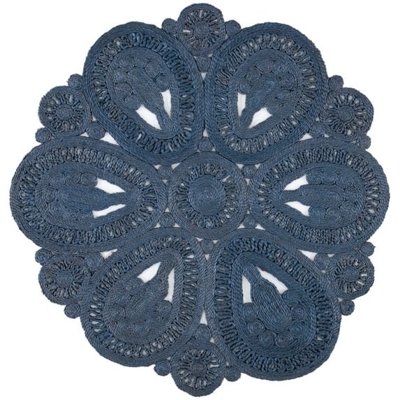 SAFAVIEH Natural Fiber Stamen Solid Area Rug, Navy, 3' x 3' Round