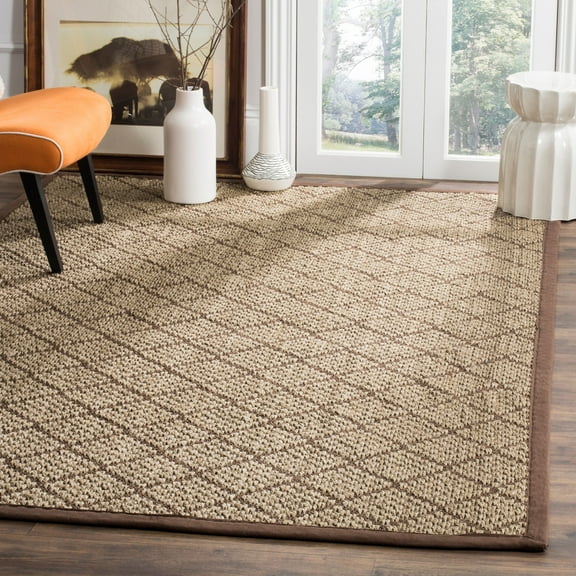 SAFAVIEH Natural Fiber Syeda Geometric Bordered Sisal Area Rug, Natural/Brown, 5' x 8'