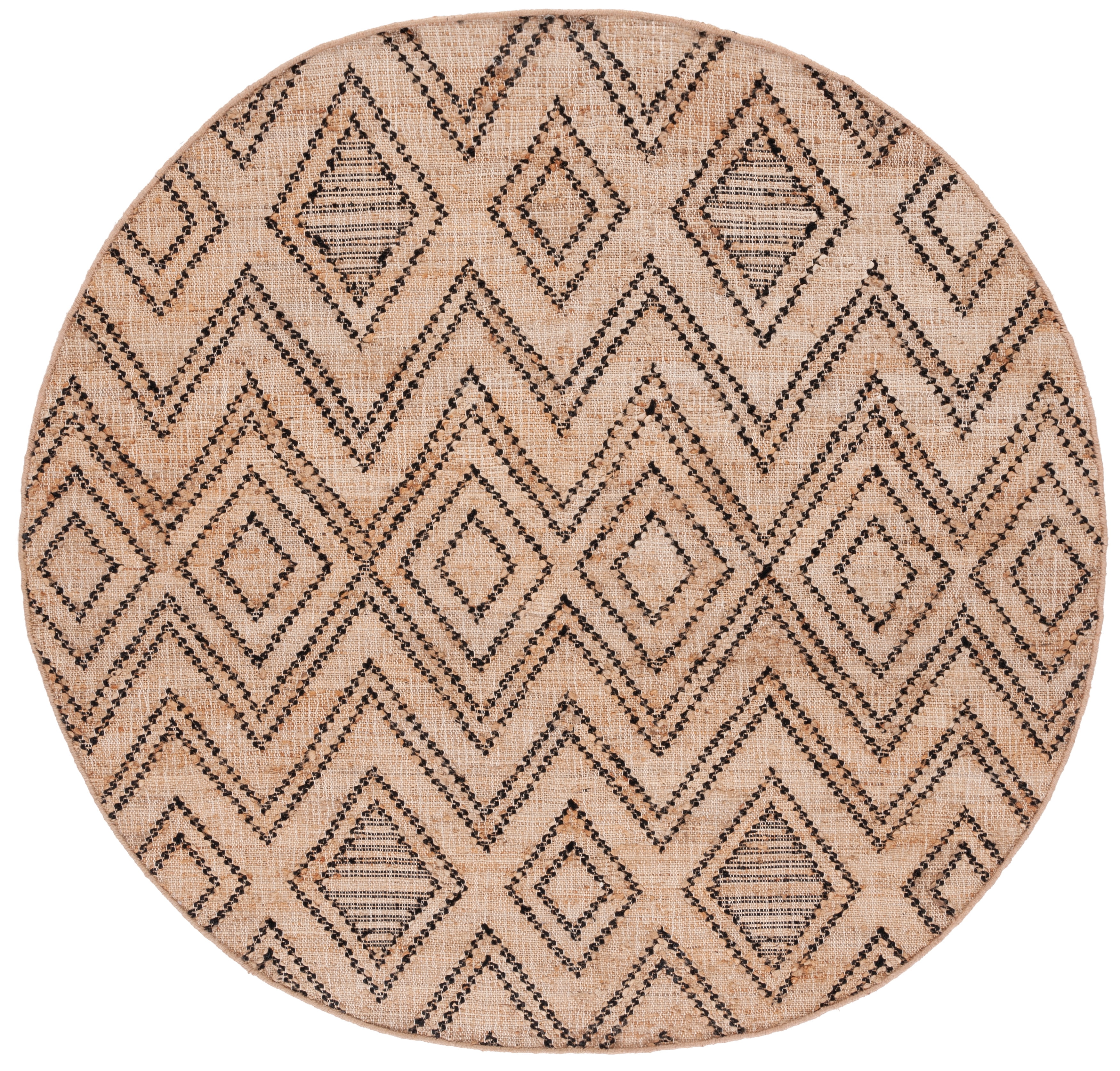 SAFAVIEH Natural Fiber Talbot Geometric Area Rug, Black/Natural, 6' x 6' Round