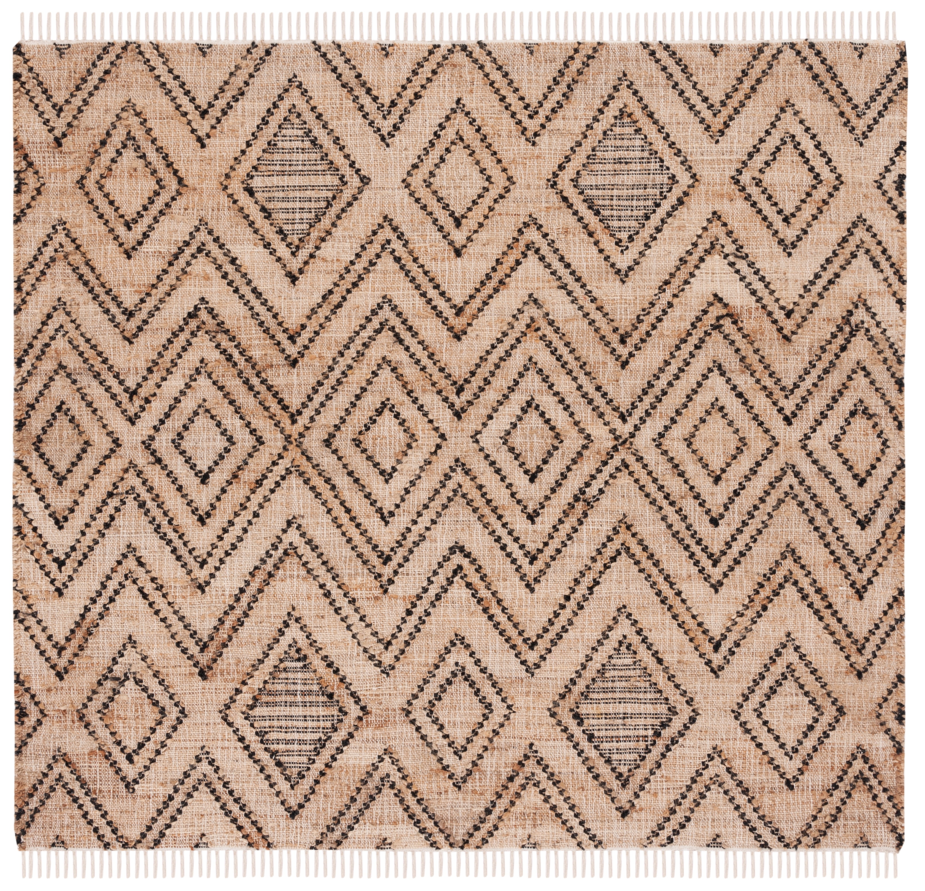 SAFAVIEH Natural Fiber Talbot Geometric Area Rug, Black/Natural, 6' x 6' Square