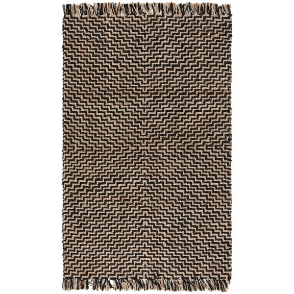 SAFAVIEH Natural Fiber Tamaya Geometric Area Rug, Black/Natural, 4' x 6'