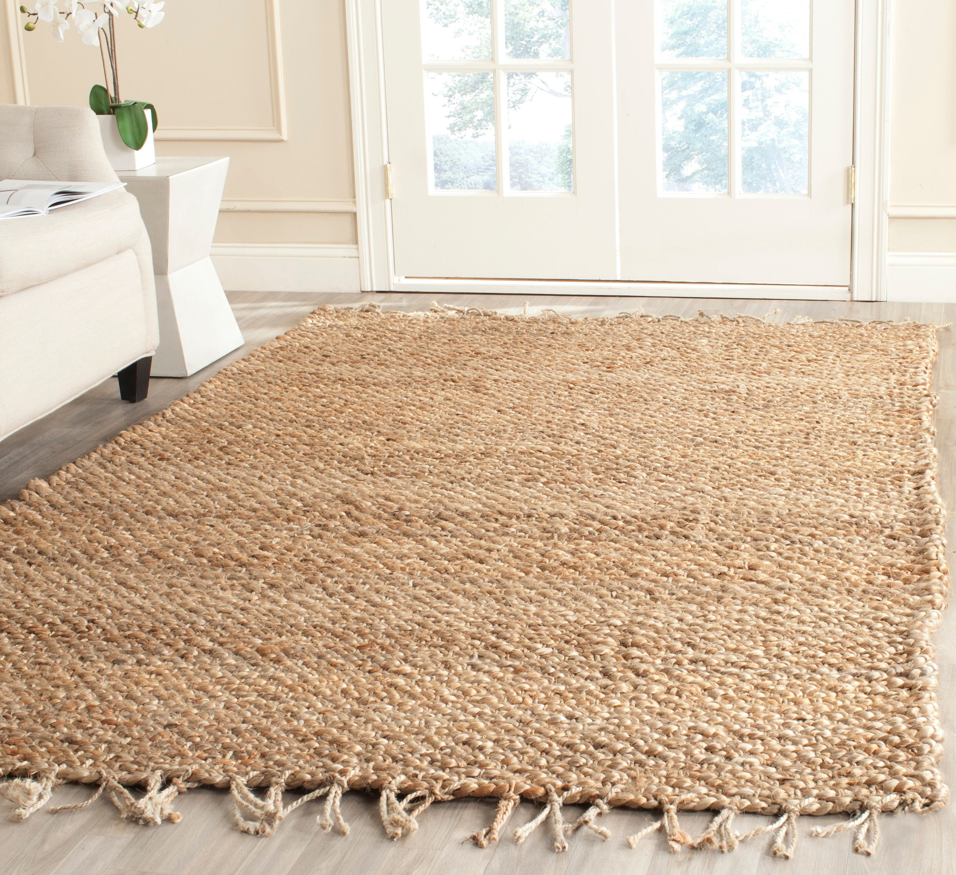 SAFAVIEH Natural Fiber Tangier Solid Braided Fringe Jute Area Rug, Natural, 10' x 14'