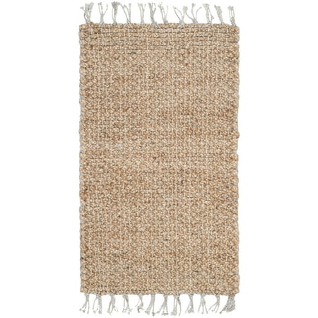 SAFAVIEH Natural Fiber Tangier Solid Braided Fringe Jute Area Rug, Natural, 2'3" x 4'