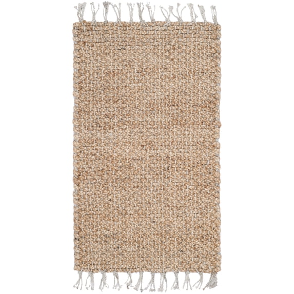 SAFAVIEH Natural Fiber Tangier Solid Braided Fringe Jute Area Rug, Natural, 2'3" x 4'