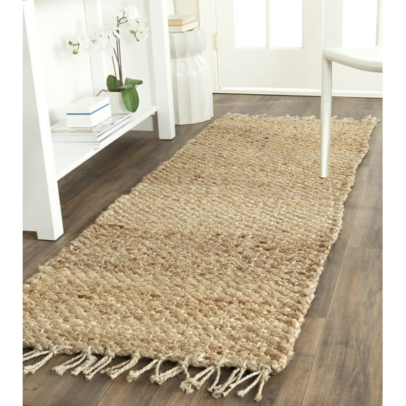 SAFAVIEH Natural Fiber Tangier Solid Braided Fringe Jute Runner Rug, Natural, 2'3" x 9'