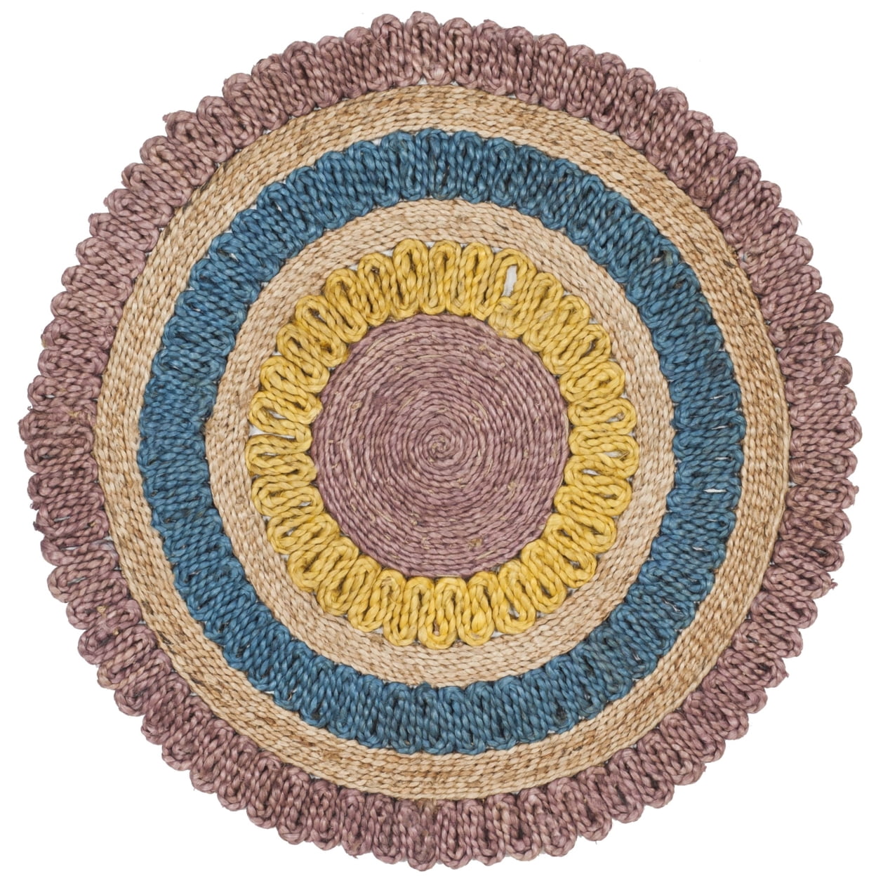 SAFAVIEH Natural Fiber Tanja Braided Jute Area Rug, Lavender/Multi, 3' x 3' Round