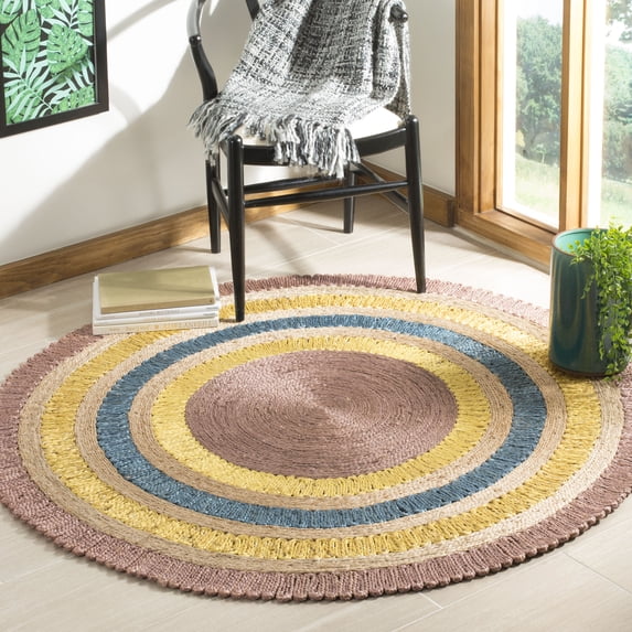 SAFAVIEH Natural Fiber Tanja Braided Jute Area Rug, Lavender/Multi, 5' x 5' Round