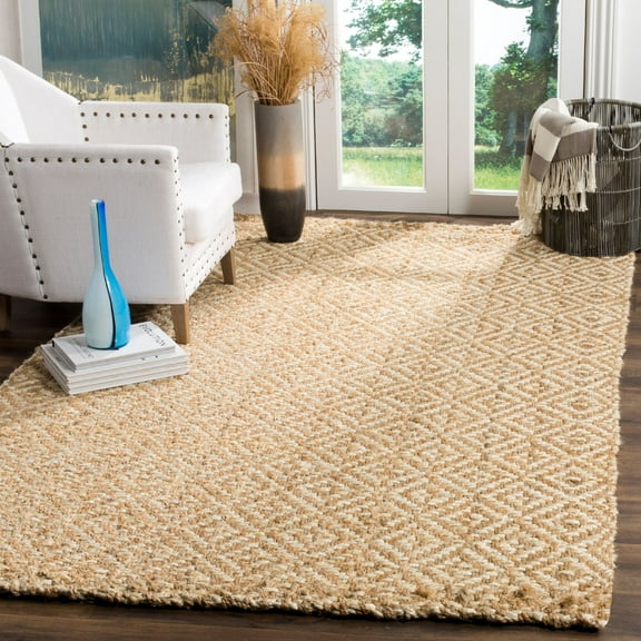 SAFAVIEH Natural Fiber Tashi Geometric Diamond Braided Jute Area Rug, Ivory/Natural, 2'x3'