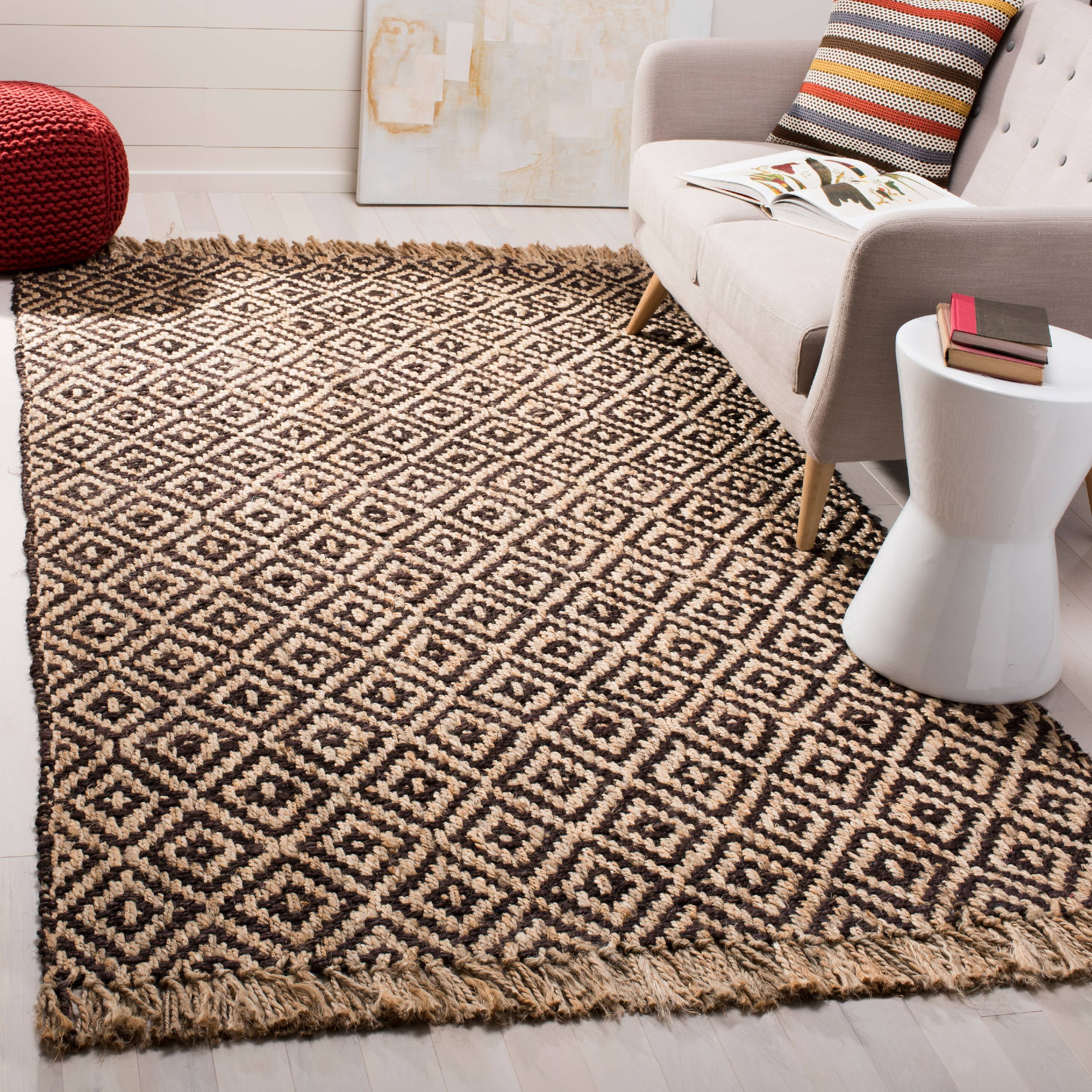 Hand-Knotted Brown and Natural Jute Square Area Rug