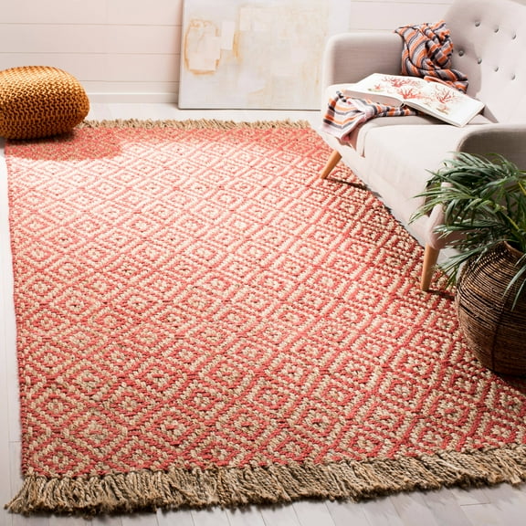 SAFAVIEH Natural Fiber Thomas Geometric Jute Area Rug, Fuchsia/Natural, 6' x 9'