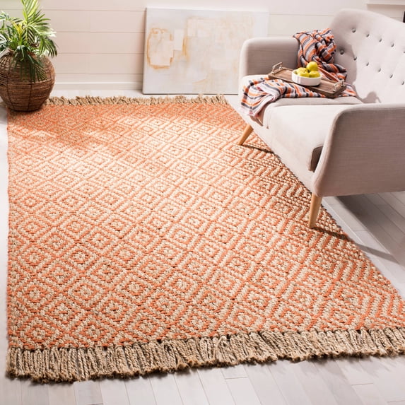 SAFAVIEH Natural Fiber Thomas Geometric Jute Area Rug, Orange/Natural, 6' x 6' Square
