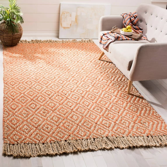 SAFAVIEH Natural Fiber Thomas Geometric Jute Area Rug, Orange/Natural, 6' x 9'