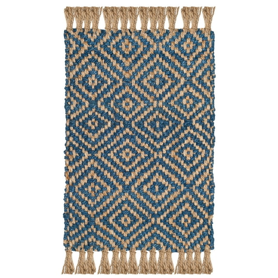 SAFAVIEH Natural Fiber Thomas Geometric Jute Area Rug, Tropical Blue/Natural, 2'3" x 4'