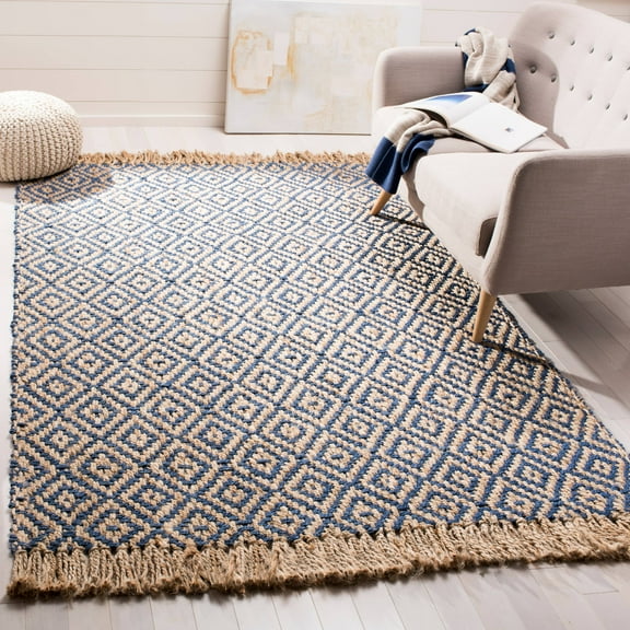 SAFAVIEH Natural Fiber Thomas Geometric Jute Area Rug, Tropical Blue/Natural, 4' x 6'