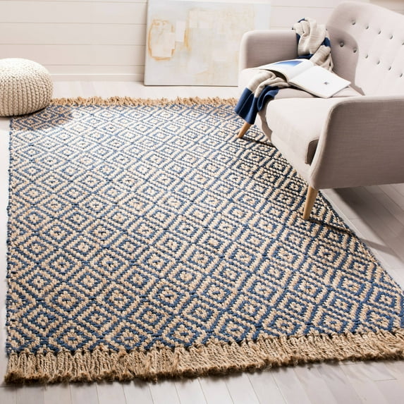 SAFAVIEH Natural Fiber Thomas Geometric Jute Area Rug, Tropical Blue/Natural, 6' Square