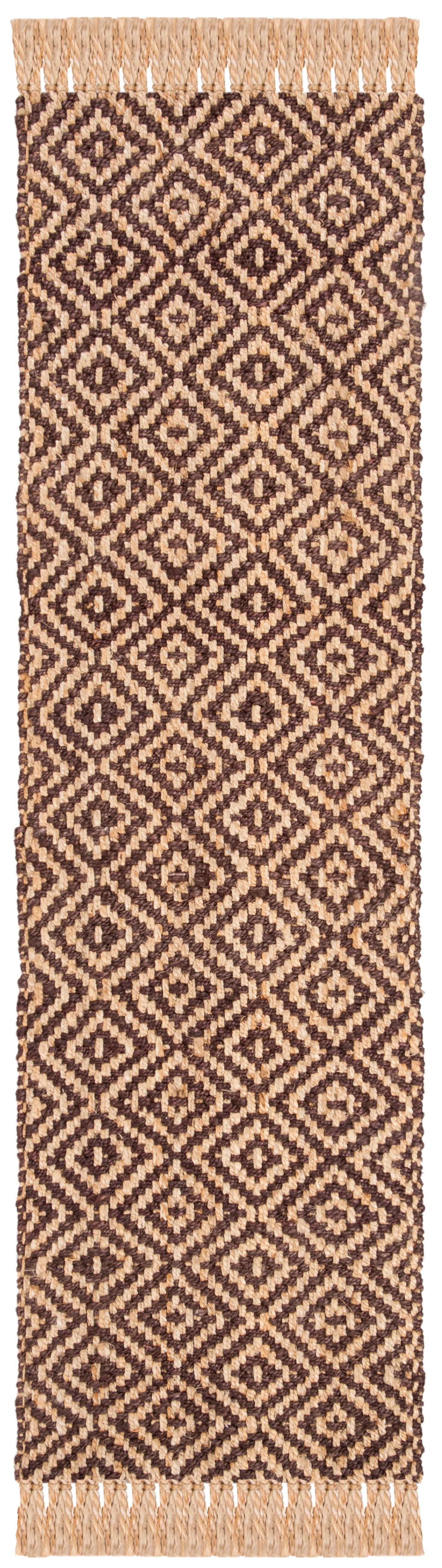 SAFAVIEH Natural Fiber Thomas Geometric Jute Runner Rug, Brown/Natural, 2'3" x 8'