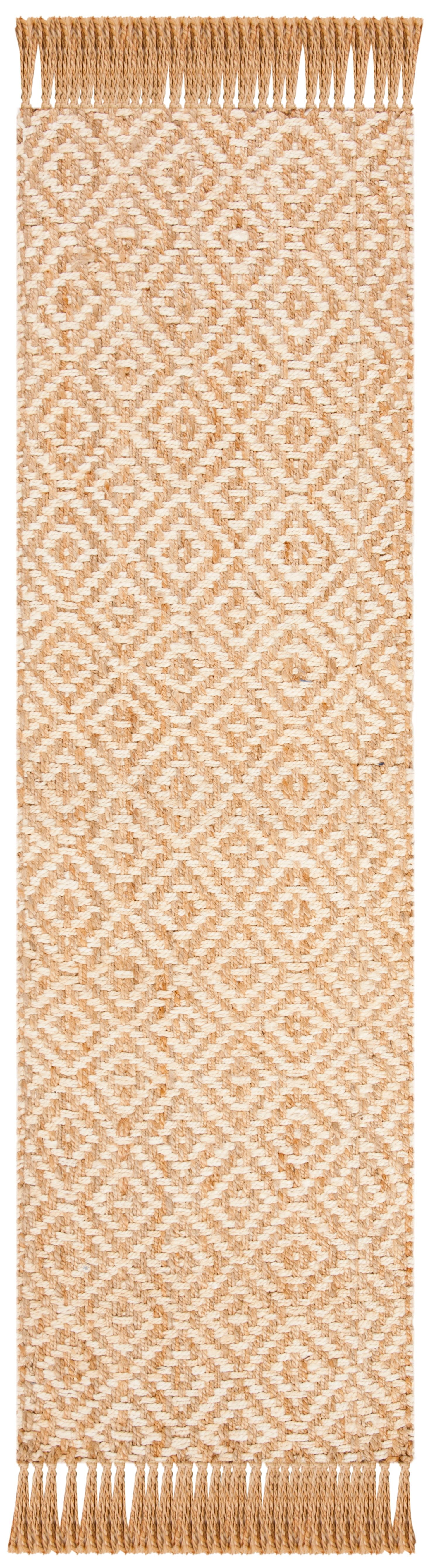 Ivory & Natural Geometric Handmade Jute Runner Rug - 2'3" x 8'