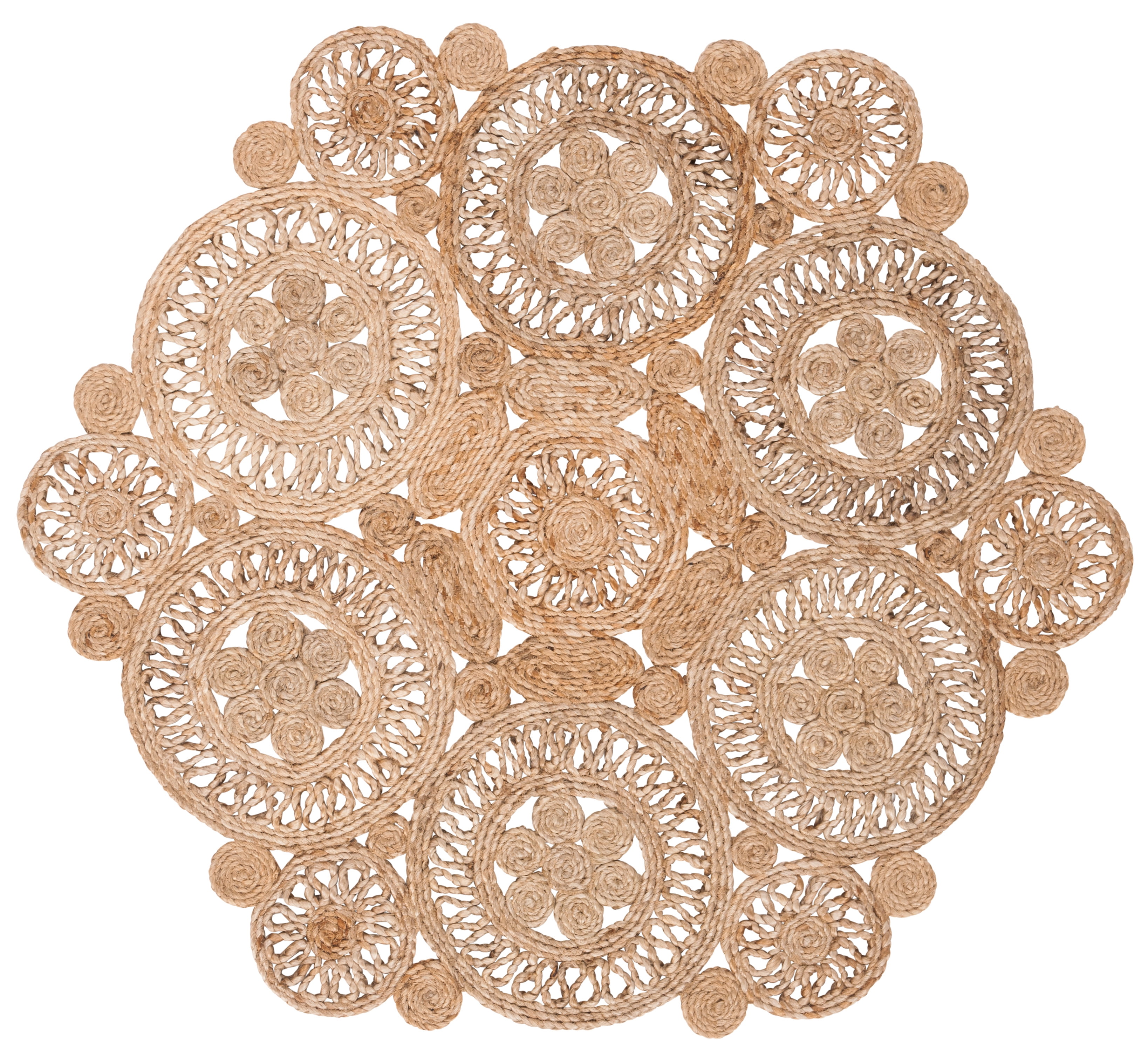 Natural Jute Hand-Woven Round Boho Area Rug