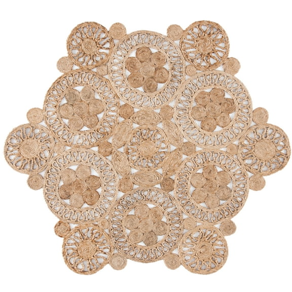 SAFAVIEH Natural Fiber Toireasa Geometric Area Rug, Natural, 5' x 5' Round