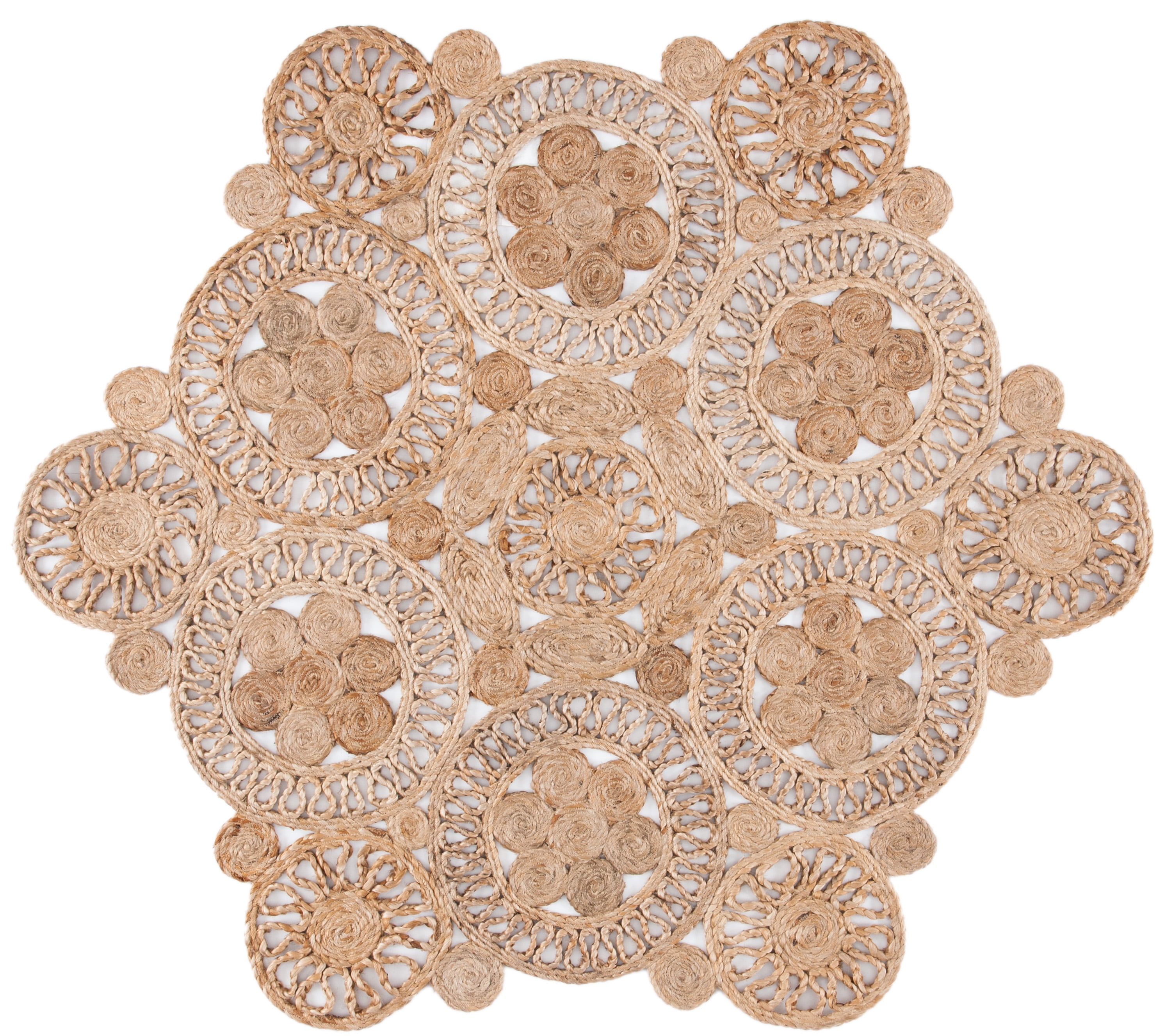 SAFAVIEH Natural Fiber Toireasa Geometric Area Rug, Natural, 9' x 9' Round