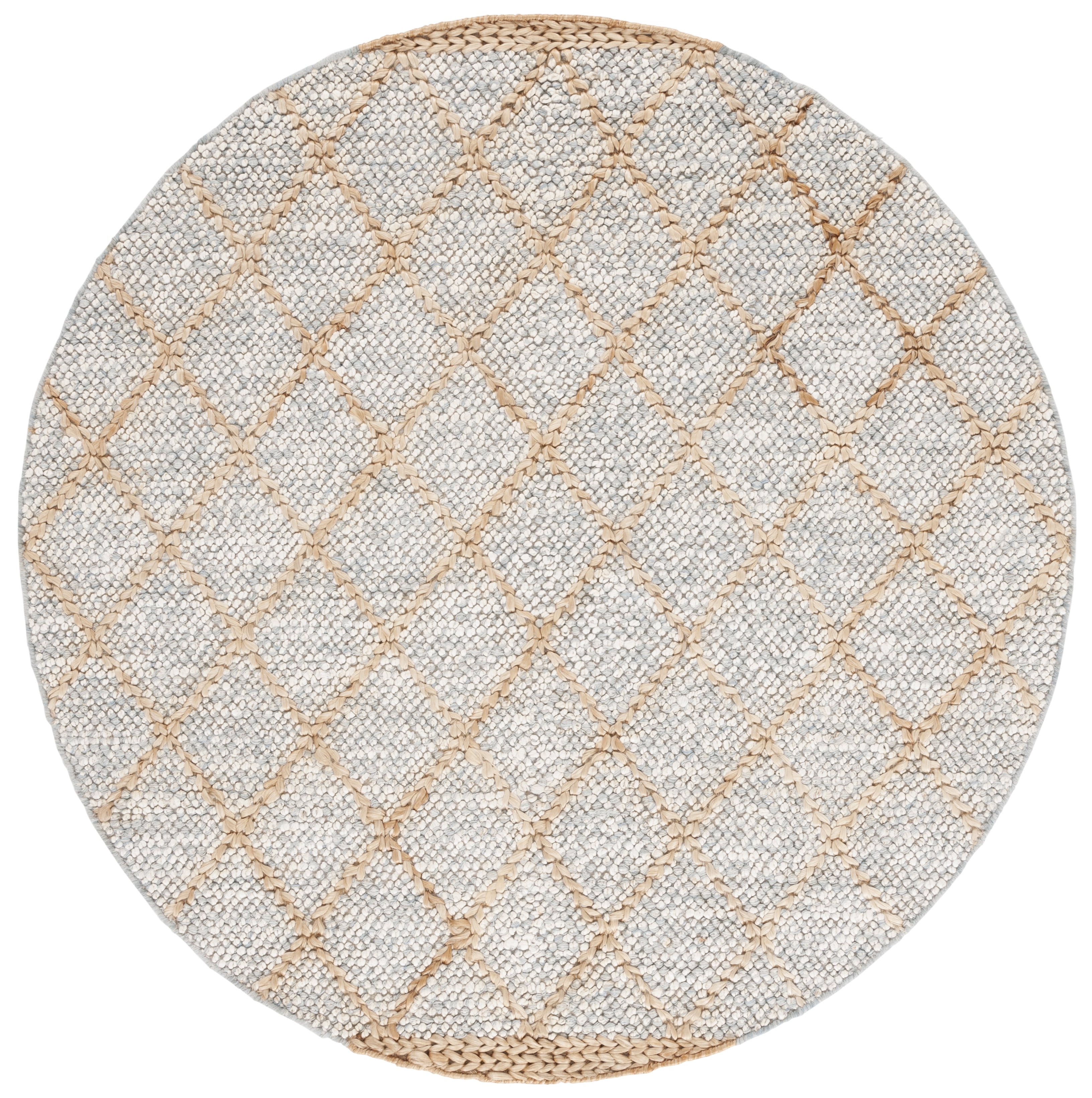 SAFAVIEH Natural Fiber Travis Geometric Area Rug, Grey/Bleach, 6' x 6' Round