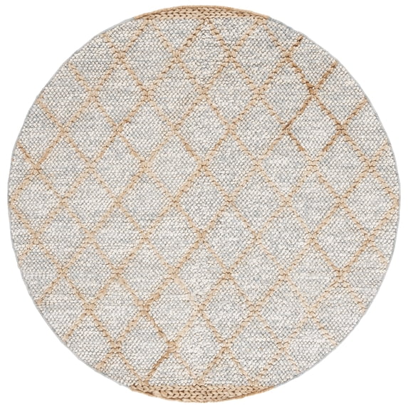 SAFAVIEH Natural Fiber Travis Geometric Area Rug, Grey/Bleach, 6' x 6' Round