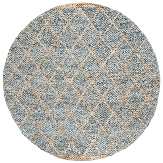 SAFAVIEH Natural Fiber Travis Geometric Area Rug, Light Blue/Natural, 6' x 6' Round