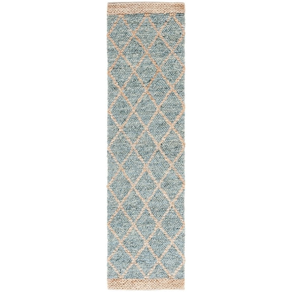 SAFAVIEH Natural Fiber Travis Geometric Runner Rug, Light Blue/Natural, 2'3" x 9'