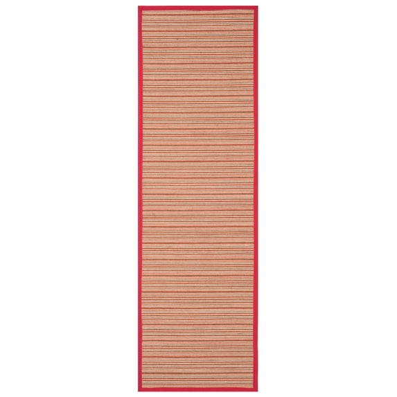 SAFAVIEH Natural Fiber Urban Striped Sisal Runner Rug, Brown/Red, 2'6" x 8'