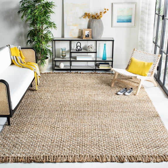SAFAVIEH Natural Fiber Vivian Geometric Solid Area Rug, Natural/Grey, 5' x 8'