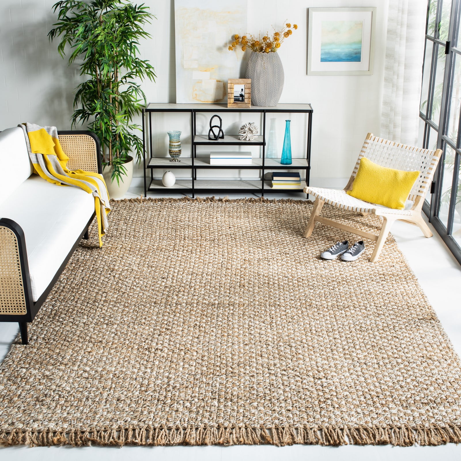 SAFAVIEH Natural Fiber Vivian Geometric Solid Area Rug, Natural/Grey, 8' x 10'
