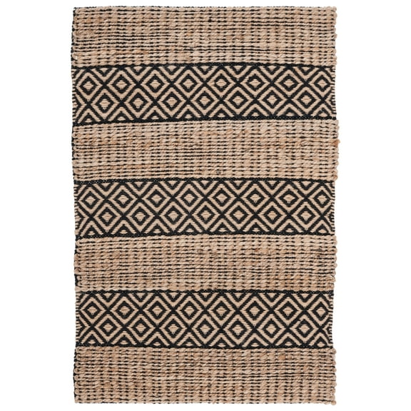 SAFAVIEH Natural Fiber Wenonah Striped Area Rug, Black/Natural, 3' x 5'