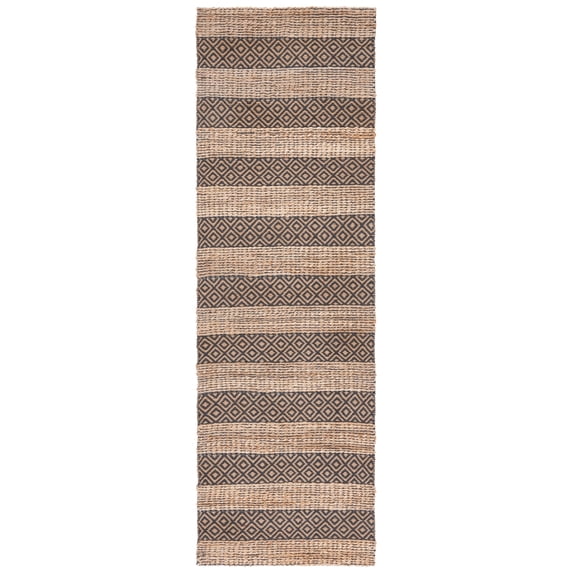 SAFAVIEH Natural Fiber Wenonah Striped Runner Rug, Charcoal/Natural, 2'3" x 8'