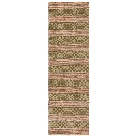 SAFAVIEH Natural Fiber Wenonah Striped Runner Rug, Green/Natural, 2'3" x 8'