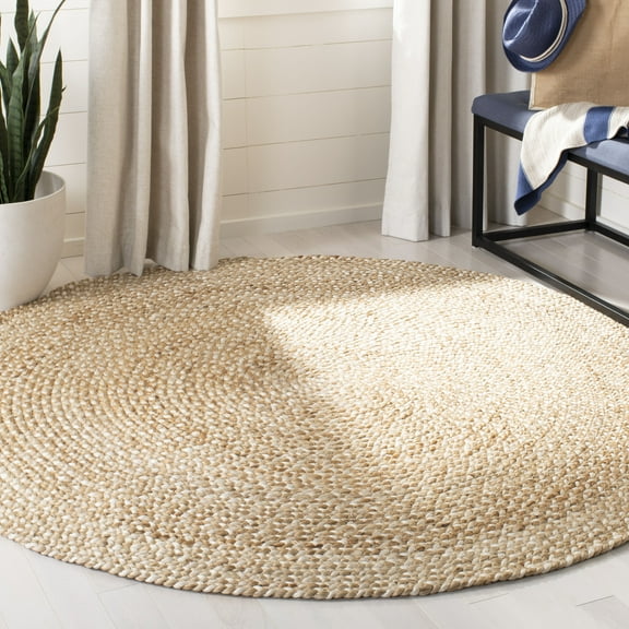 SAFAVIEH Natural Fiber William Solid Area Rug, Natural/Ivory, 4' x 4' Round